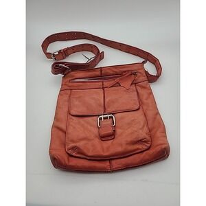 Nino Bossi Orange‎ Leather Crossbody Satchel Purse Bag Handbag